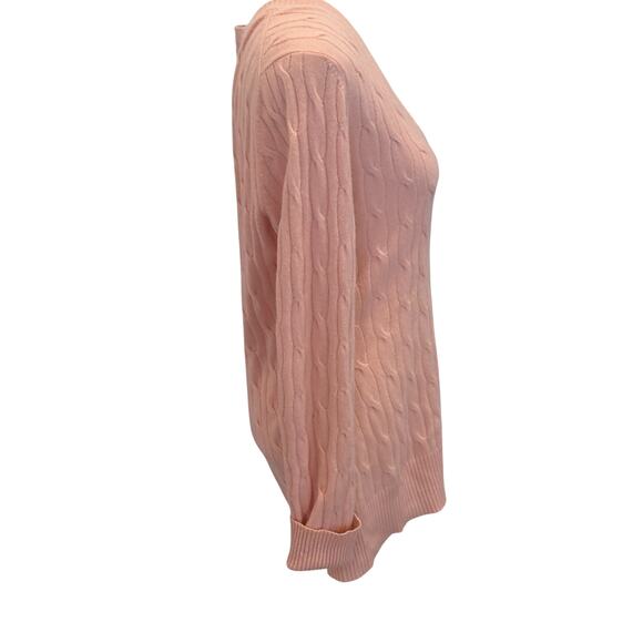 Christopher Fischer Pink V-Neck Cable Knit Cashmere Sweater Womens Size Medium - Picture 4 of 6
